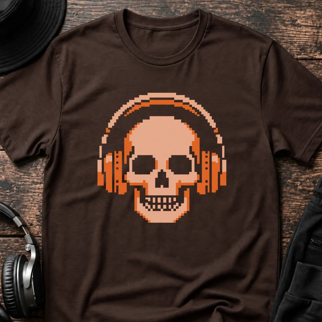 Headphone Skull DnB T-Shirt flat lay by QUASIKERN