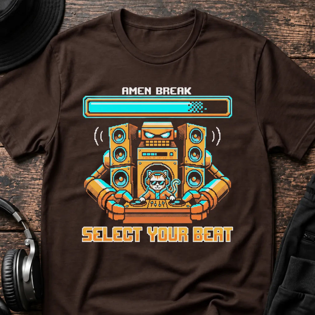 Select Your Beat Amen Break T-Shirt flat lay by QUASIKERN