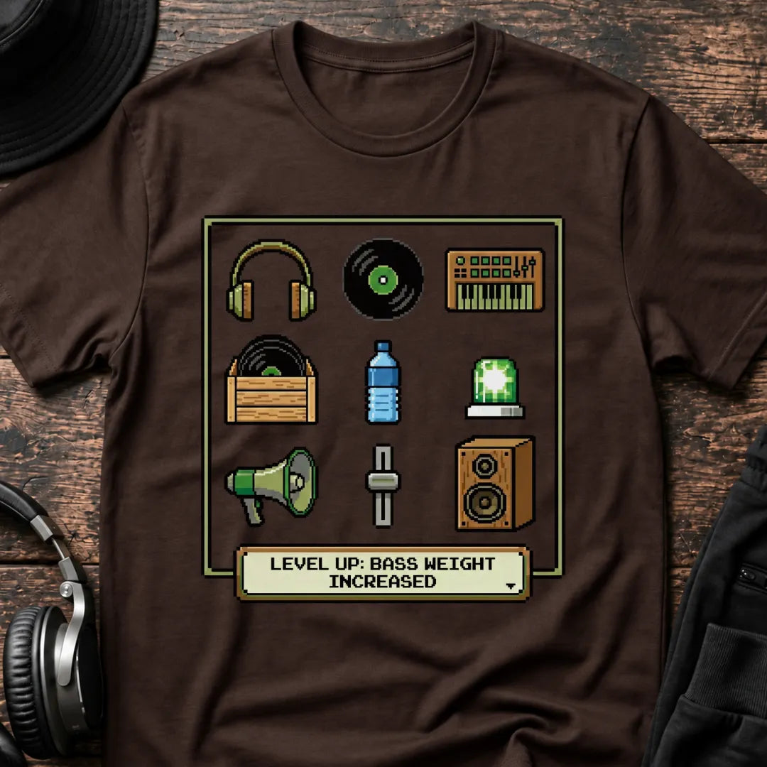 Level Up DnB T-Shirt flat lay by QUASIKERN