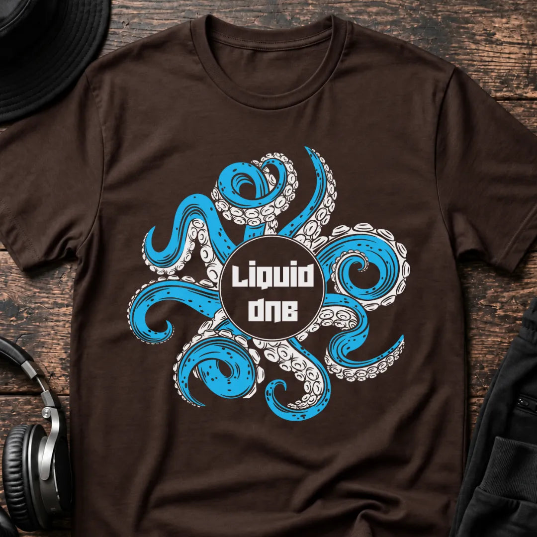 Octopus Liquid DnB T-Shirt flat lay by QUASIKERN