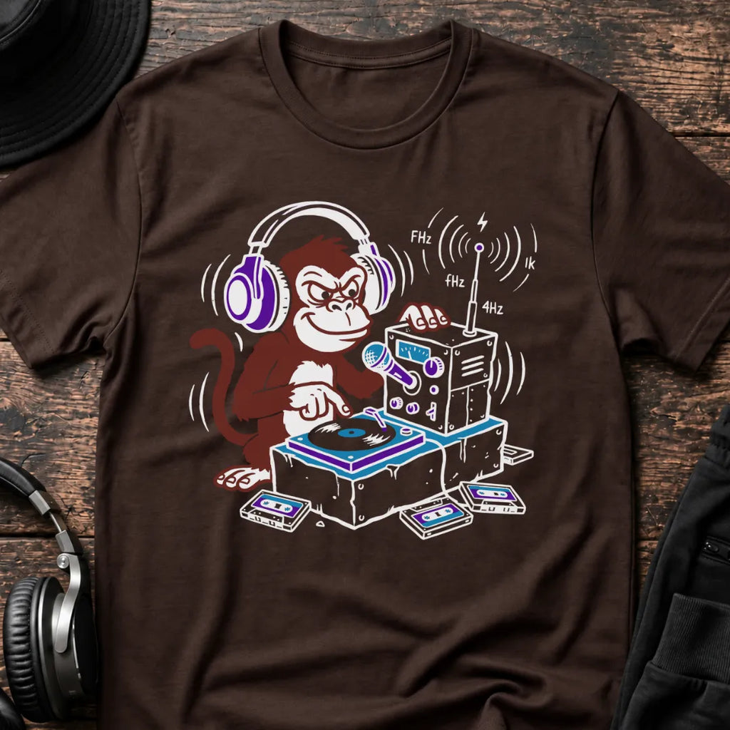 DJ Monkey Jungle T-Shirt flat lay by QUASIKERN