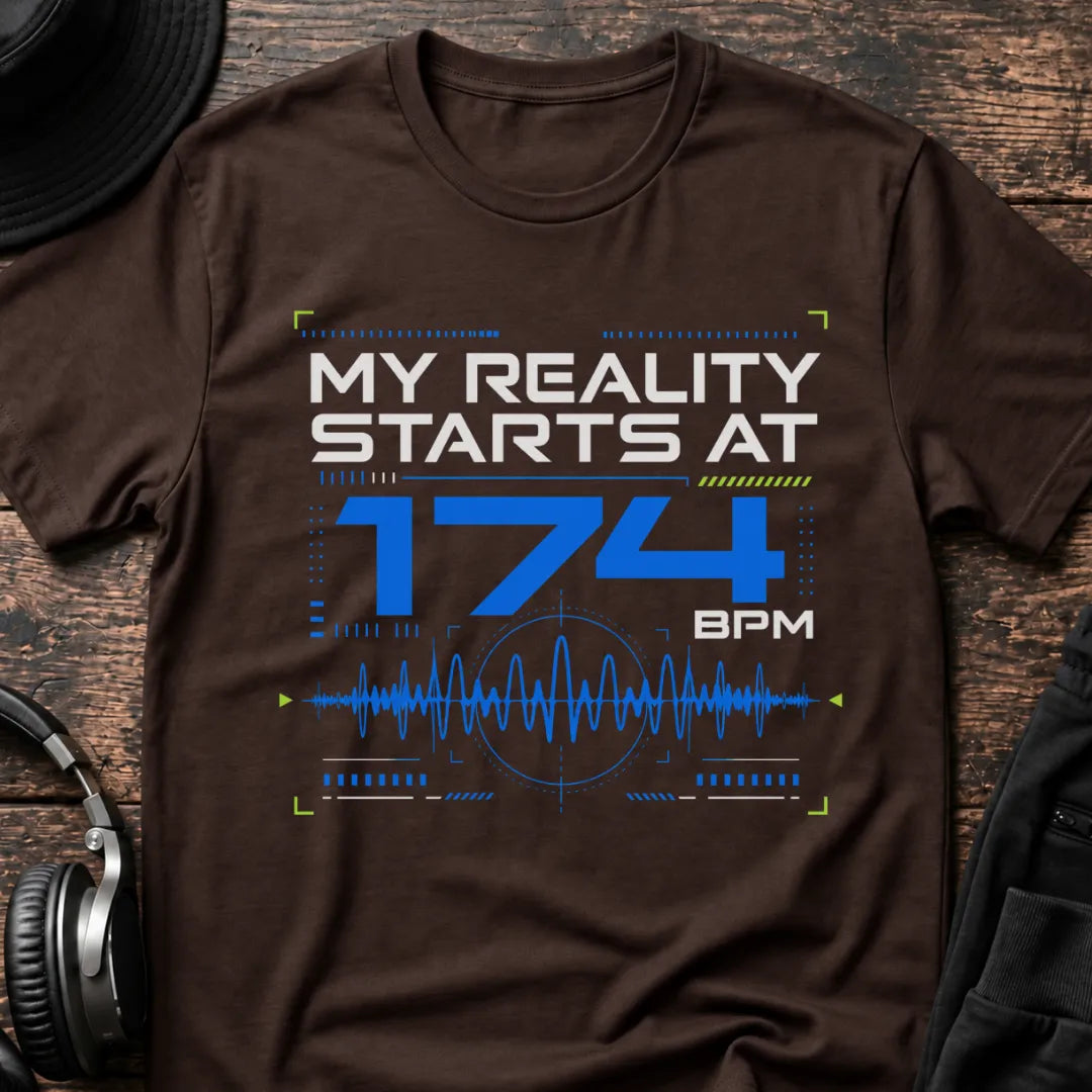 Reality Starts at 174BPM DnB T-Shirt flat lay by QUASIKERN