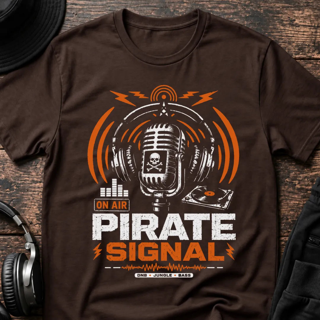 Pirate Signal DnB T-Shirt flat lay by QUASIKERN