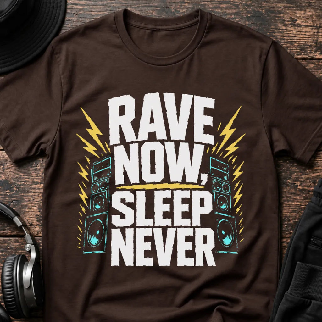 Sleep Never Rave T-Shirt flat lay by QUASIKERN