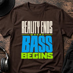 Reality Ends Where Bass Begins DnB T-Shirt flat lay by QUASIKERN