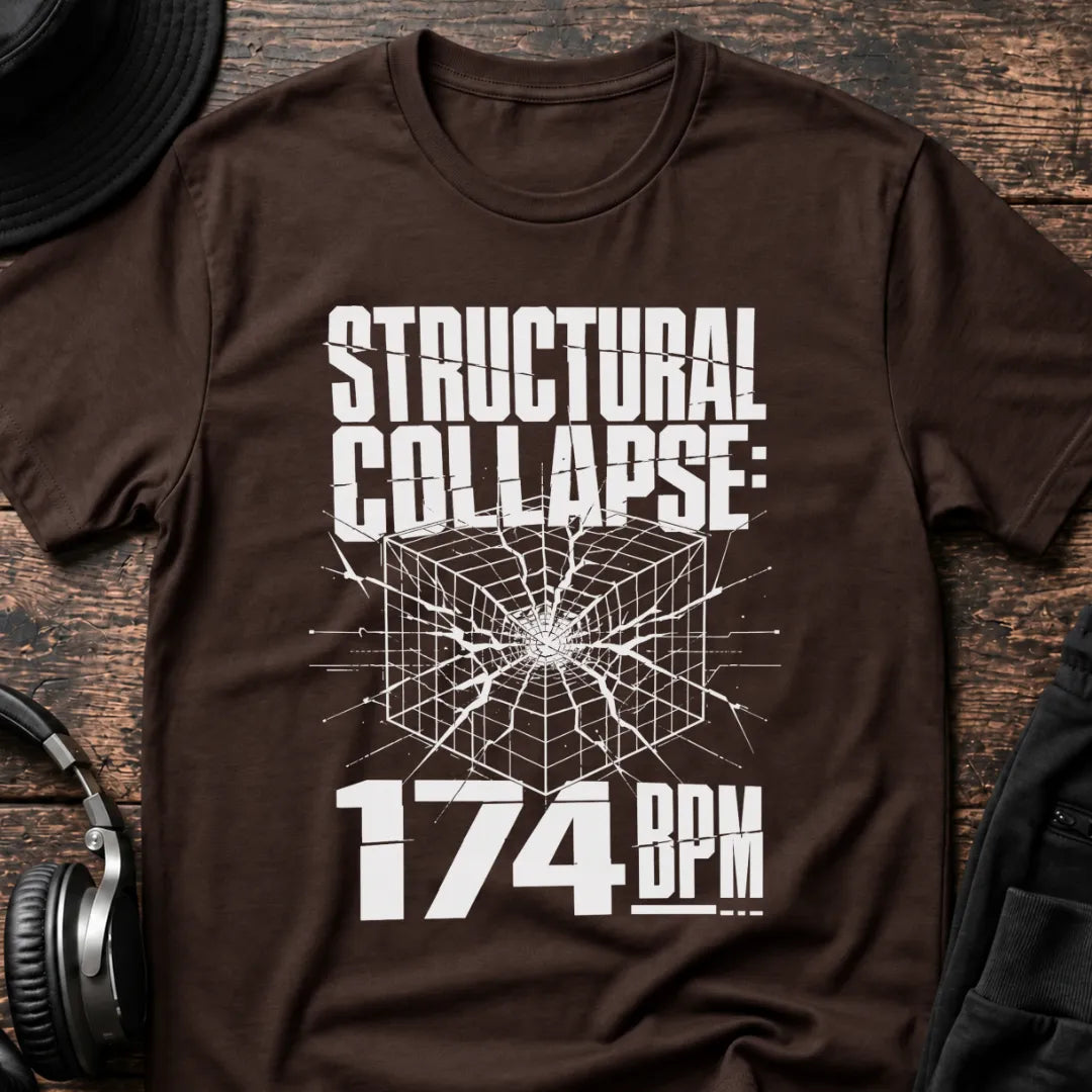 Structural Collapse 174 BPM DnB T-Shirt flat lay by QUASIKERN