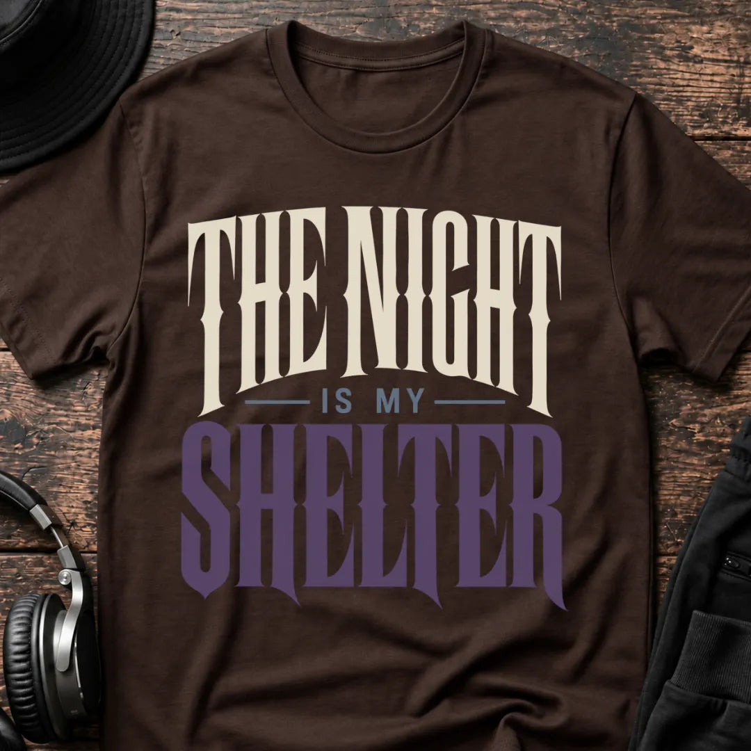 The Night Is My Shelter Rave T-Shirt flat lay by QUASIKERN