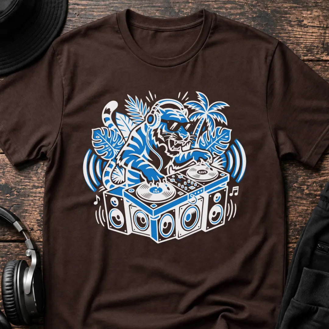 Tiger DJ Jungle T-Shirt flat lay by QUASIKERN