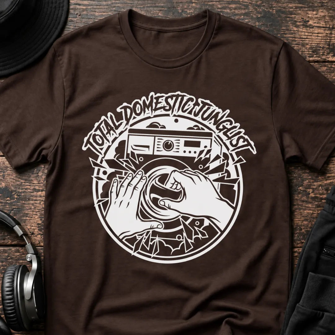Total Domestic Junglist Jungle T-Shirt flat lay by QUASIKERN