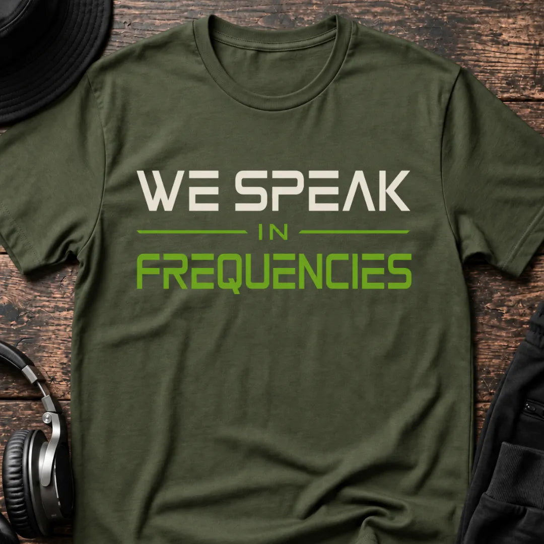 We Speak in Frequencies DnB T-Shirt flat lay by QUASIKERN