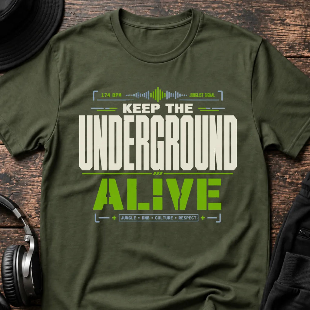 Keep The Underground Alive Jungle T-Shirt flat lay by QUASIKERN