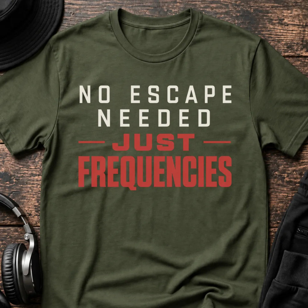 Just Frequencies DnB T-Shirt flat lay by QUASIKERN