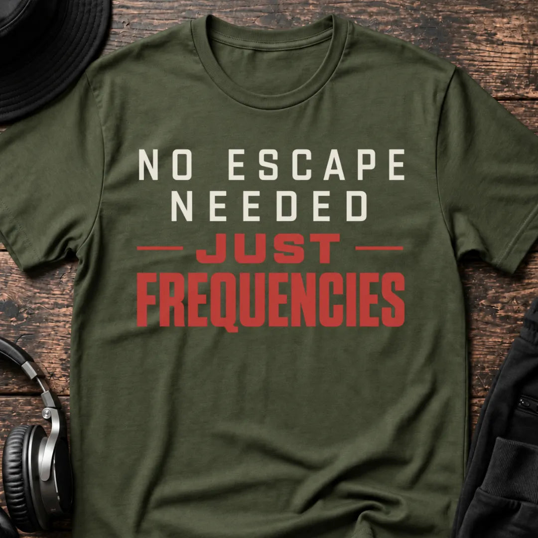 Just Frequencies DnB T-Shirt flat lay by QUASIKERN