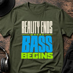 Reality Ends Where Bass Begins DnB T-Shirt flat lay by QUASIKERN