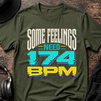 Some Feelings Need 174 BPM DnB T-Shirt flat lay by QUASIKERN