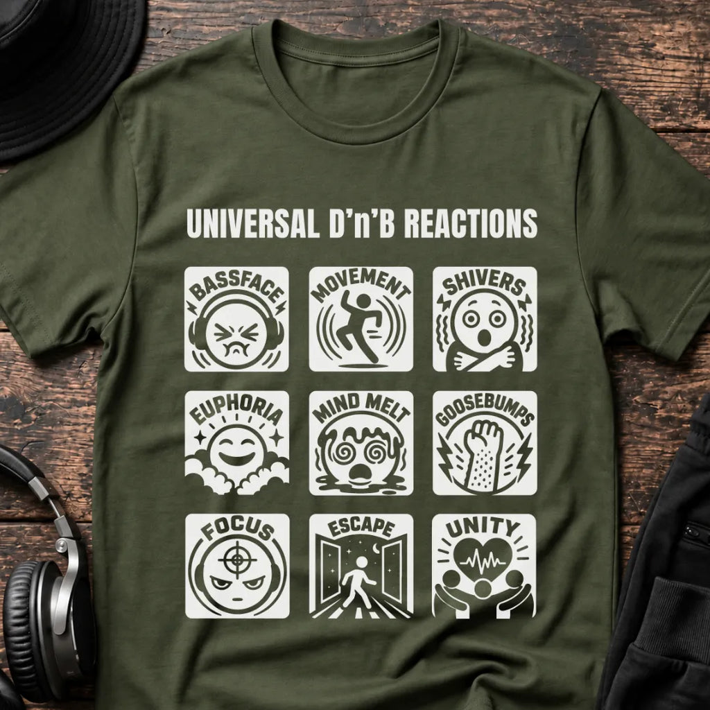 Universal Reactions DnB T-Shirt flat lay by QUASIKERN