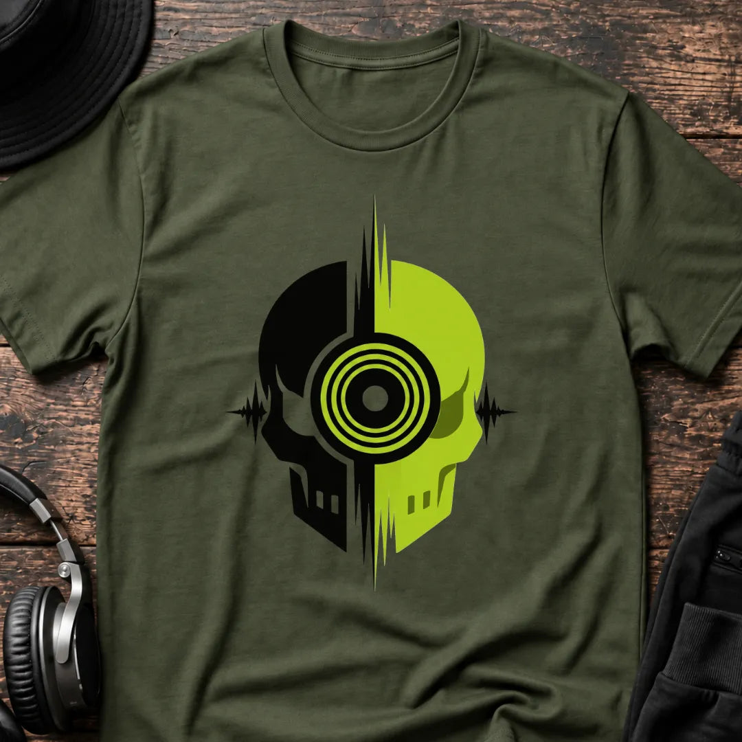 Bass Skull DnB T-Shirt flat lay by QUASIKERN