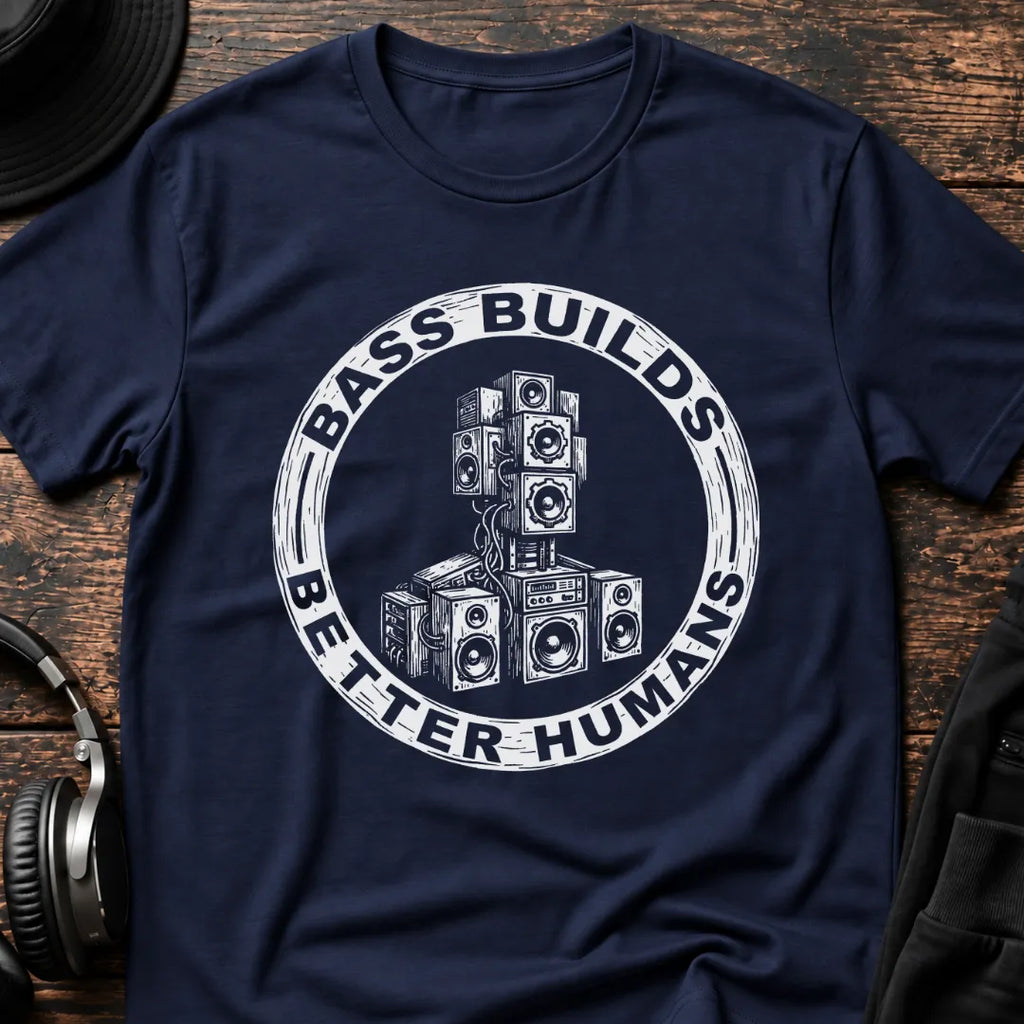Bass Builds Better Humans Ed. 1 DnB T-Shirt flat lay by QUASIKERN