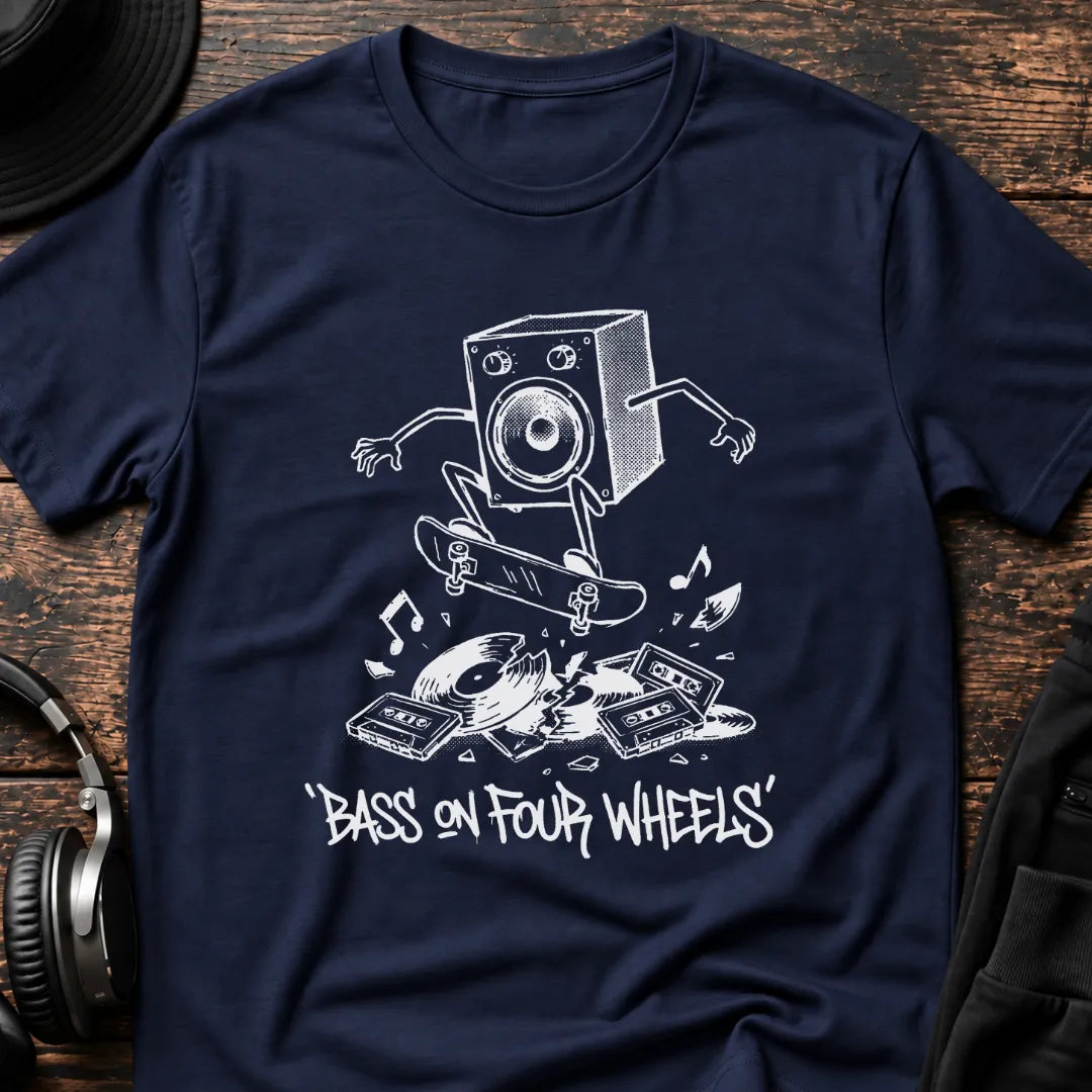 Bass on Four Wheels Rave T-Shirt flat lay by QUASIKERN