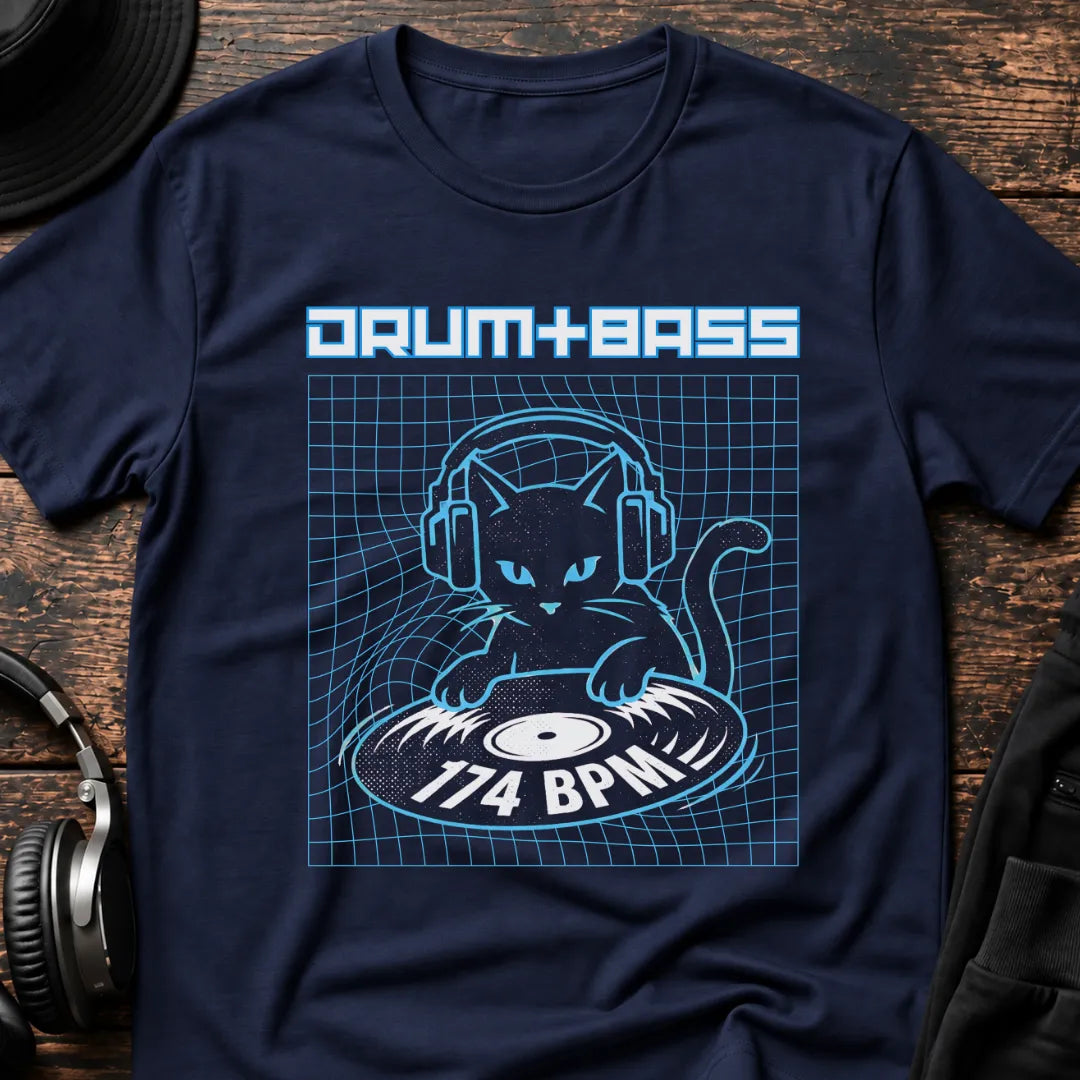 174 BPM Cat DnB T-Shirt flat lay by QUASIKERN
