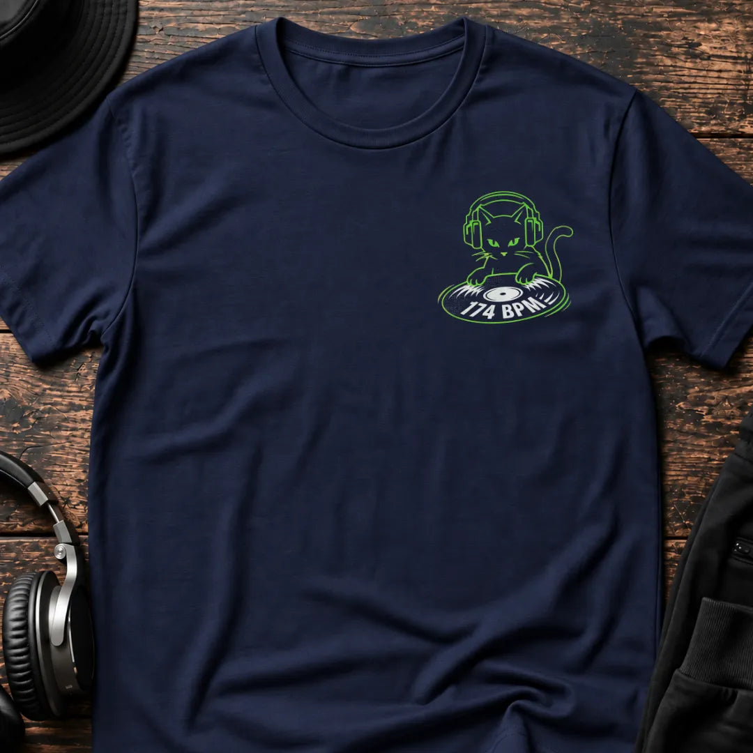 174 BPM Cat Chestprint DnB T-Shirt flat lay by QUASIKERN