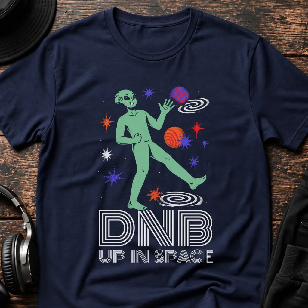 Alien Up in Space DnB T-Shirt flat lay by QUASIKERN