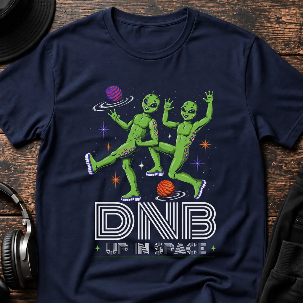 Aliens Up in Space DnB T-Shirt flat lay by QUASIKERN