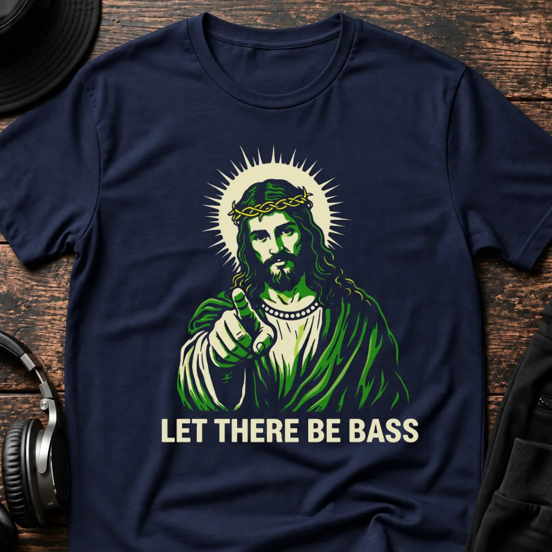 Let There Be Bass Jesus DnB T-Shirt flat lay by QUASIKERN