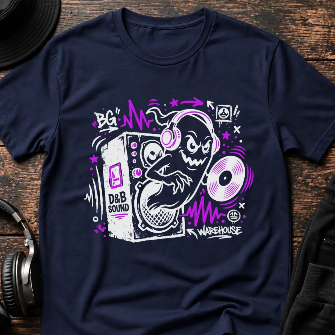 Warehouse Ghost DnB T-Shirt flat lay by QUASIKERN