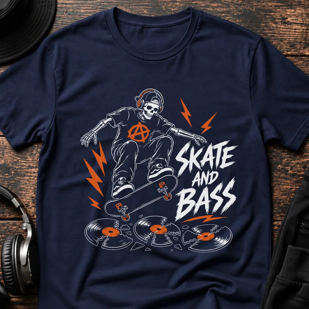 Skate and Bass DnB T-Shirt flat lay by QUASIKERN