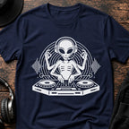DJ Alien Rave T-Shirt flat lay by QUASIKERN
