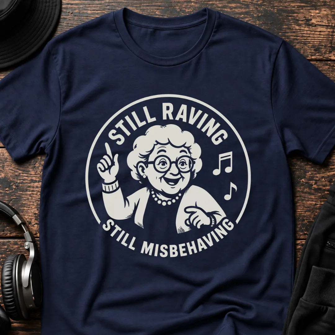 Granny Rave T-Shirt flat lay by QUASIKERN