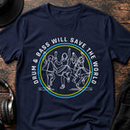 Save the World DnB T-Shirt flat lay by QUASIKERN