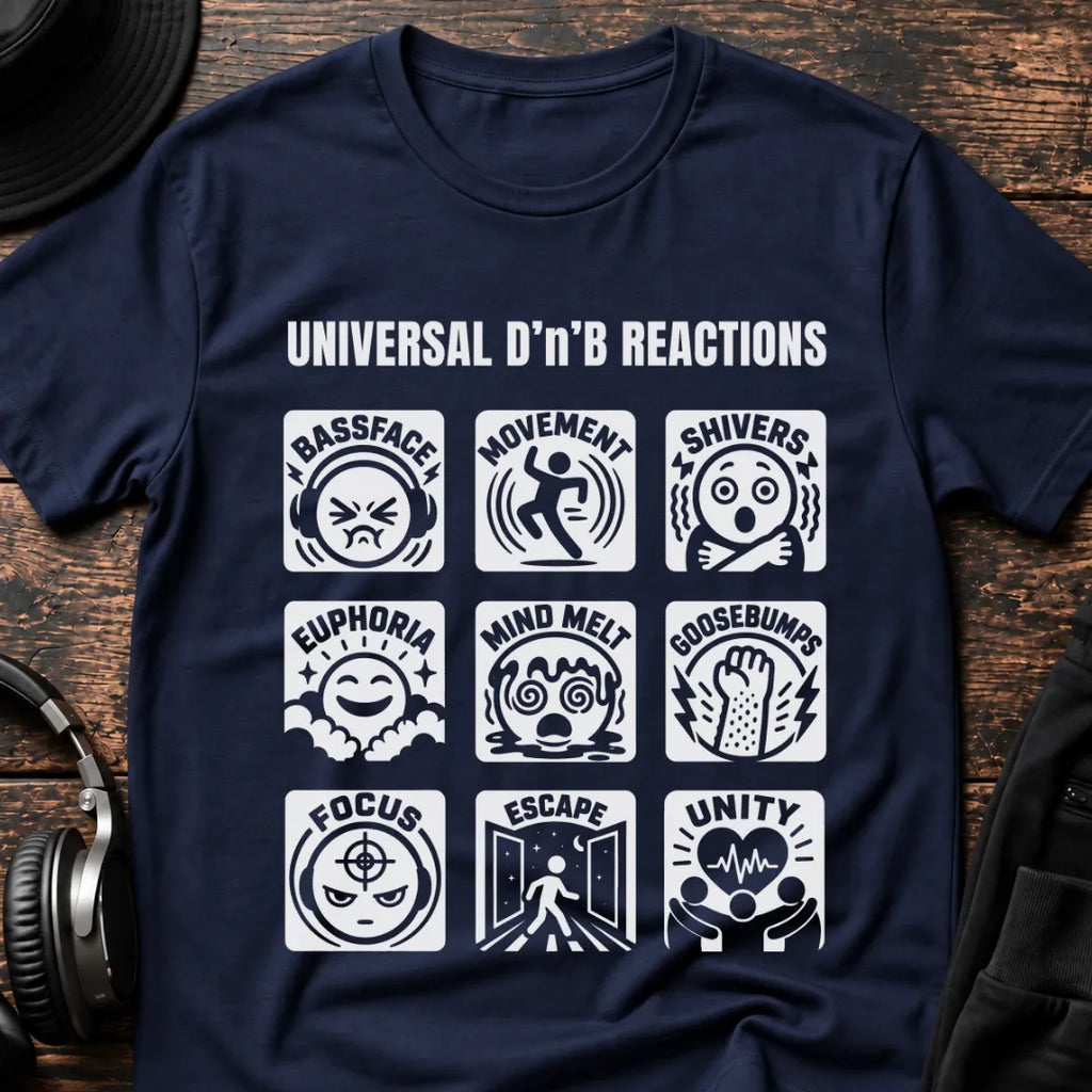 Universal Reactions DnB T-Shirt flat lay by QUASIKERN