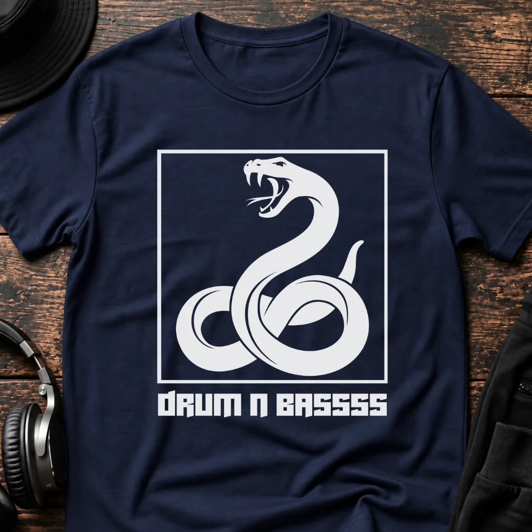 Drum N Bass Snake DnB T-Shirt flat lay by QUASIKERN