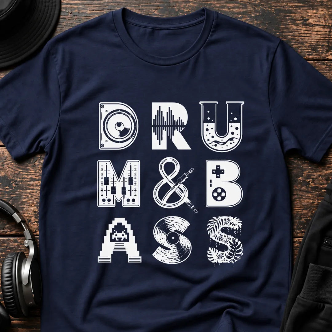 Drum & Bass Icons DnB T-Shirt flat lay by QUASIKERN