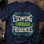 Escaping Through Frequencies Rave T-Shirt flat lay by QUASIKERN