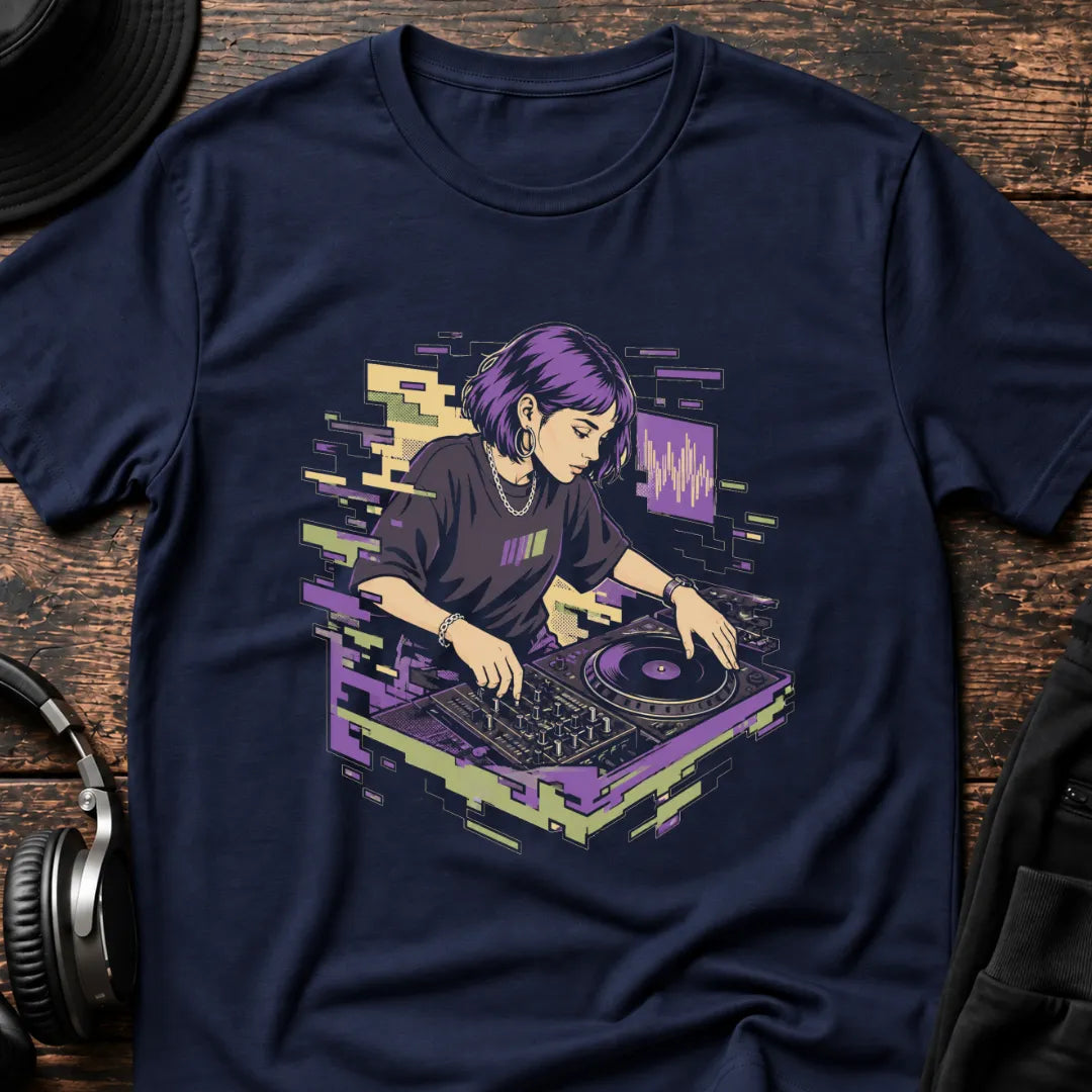 Glitch Selecta DJ T-Shirt flat lay by QUASIKERN