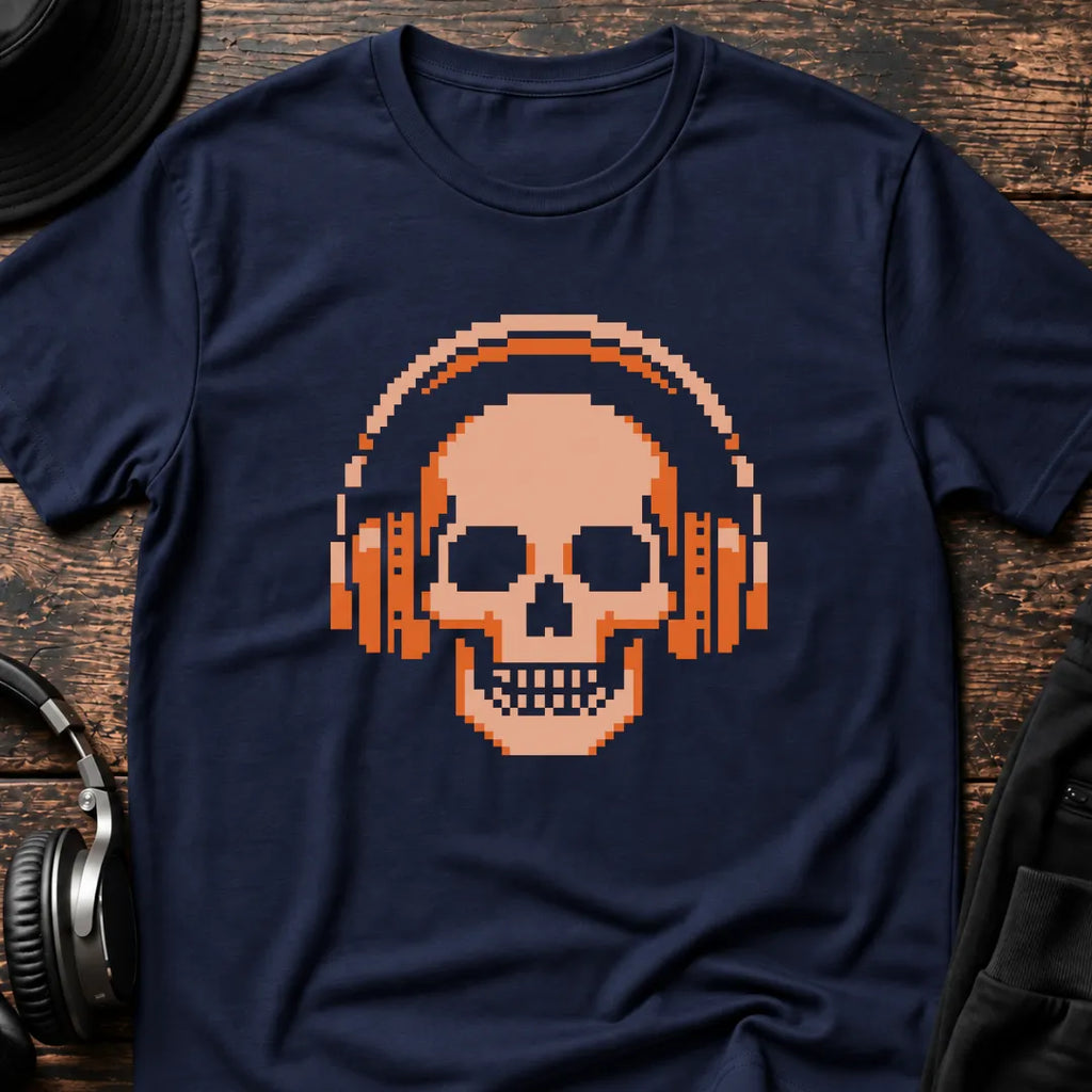 Headphone Skull DnB T-Shirt flat lay by QUASIKERN