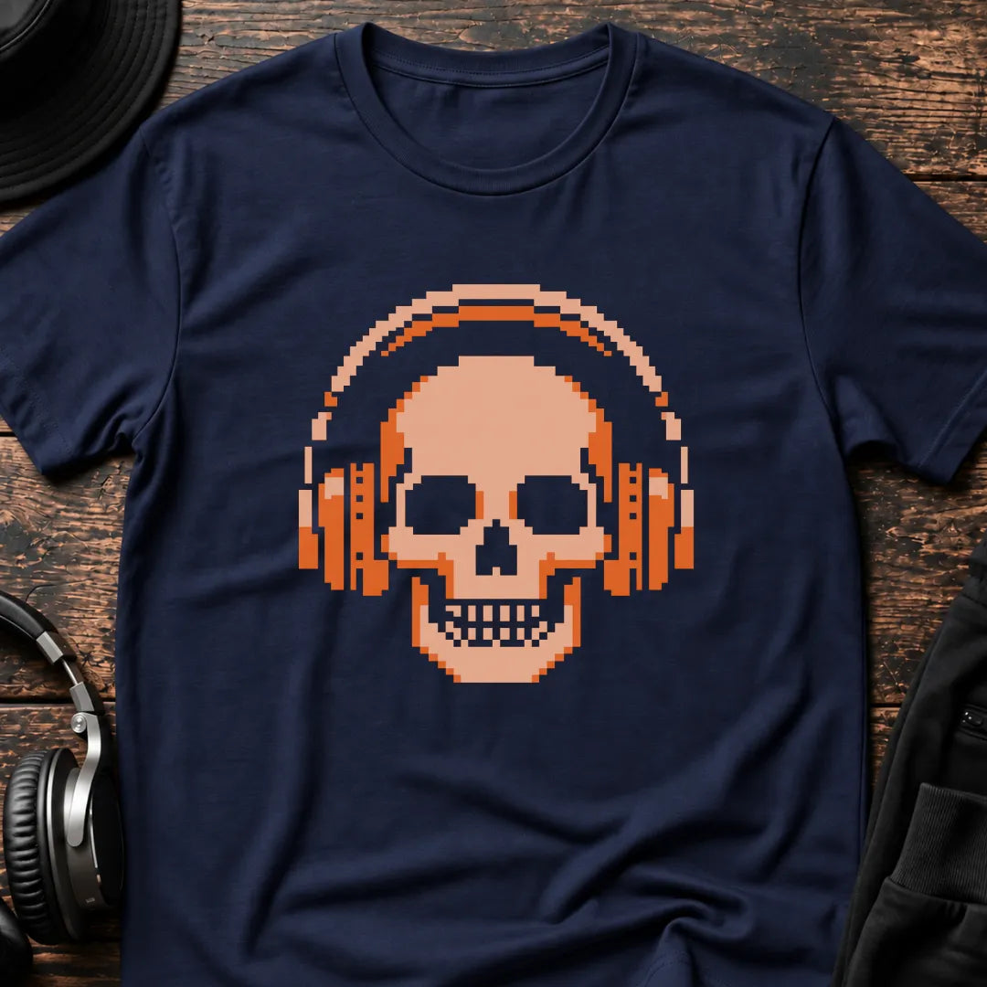 Headphone Skull DnB T-Shirt flat lay by QUASIKERN