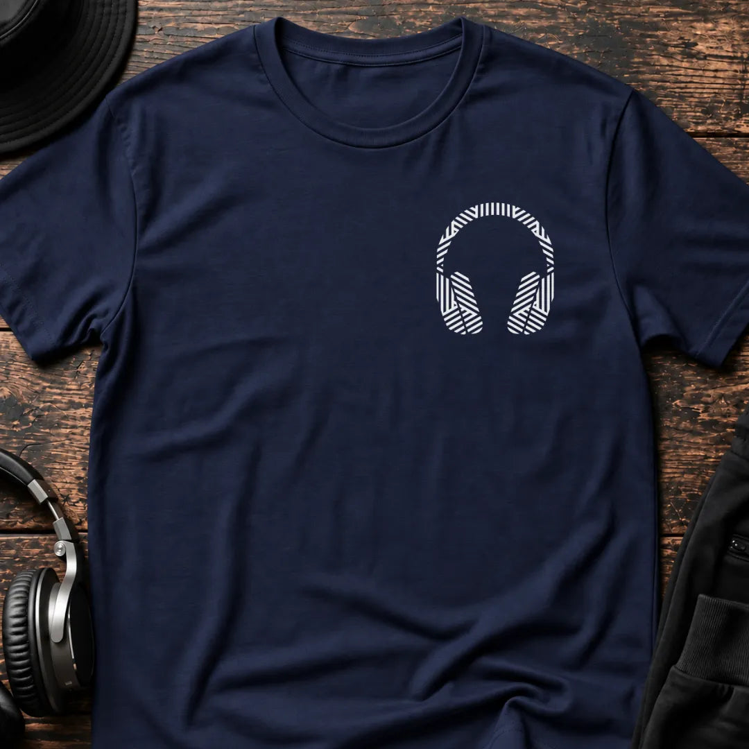Minimal Headphones DnB T-Shirt flat lay by QUASIKERN