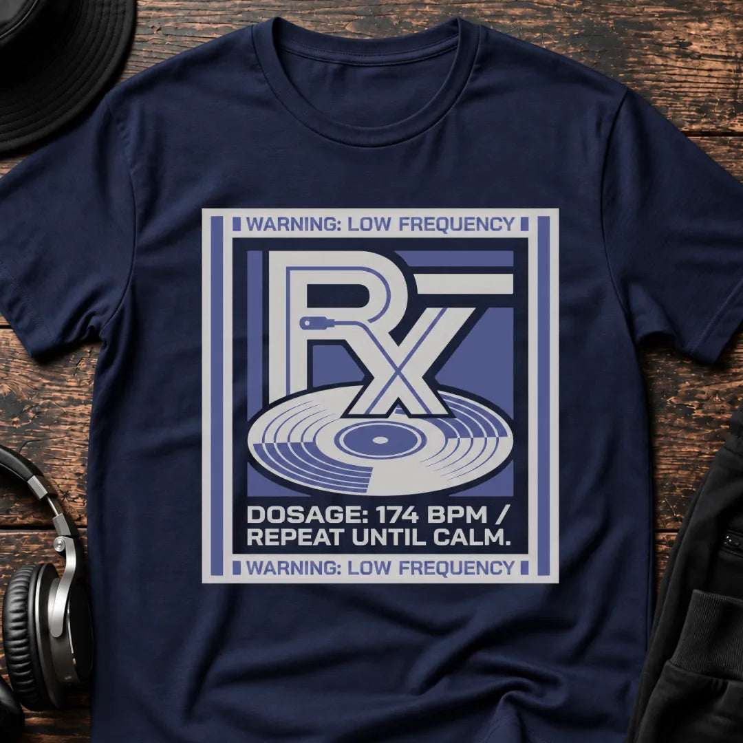 174 BPM Prescription DnB T-Shirt flat lay by QUASIKERN