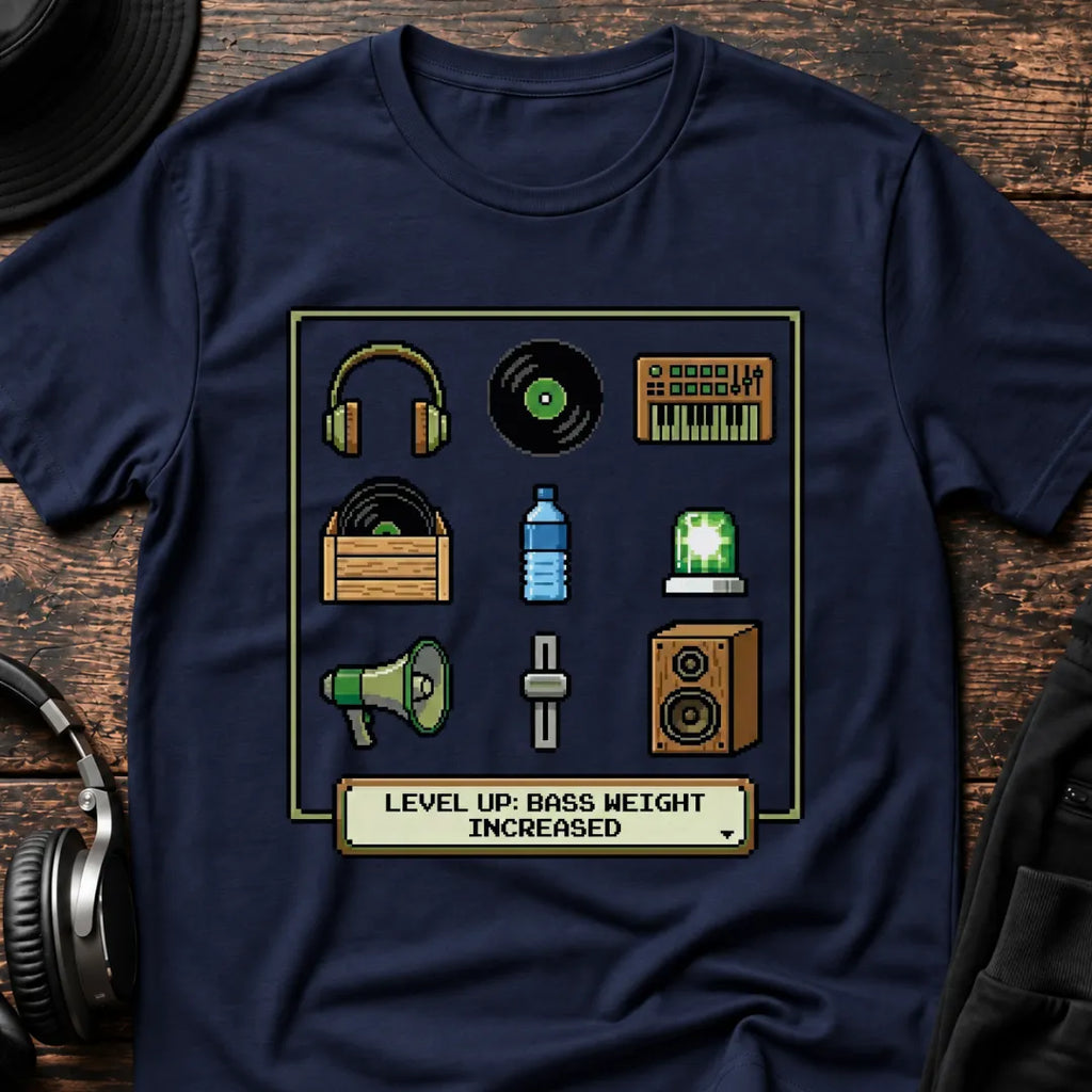 Level Up DnB T-Shirt flat lay by QUASIKERN