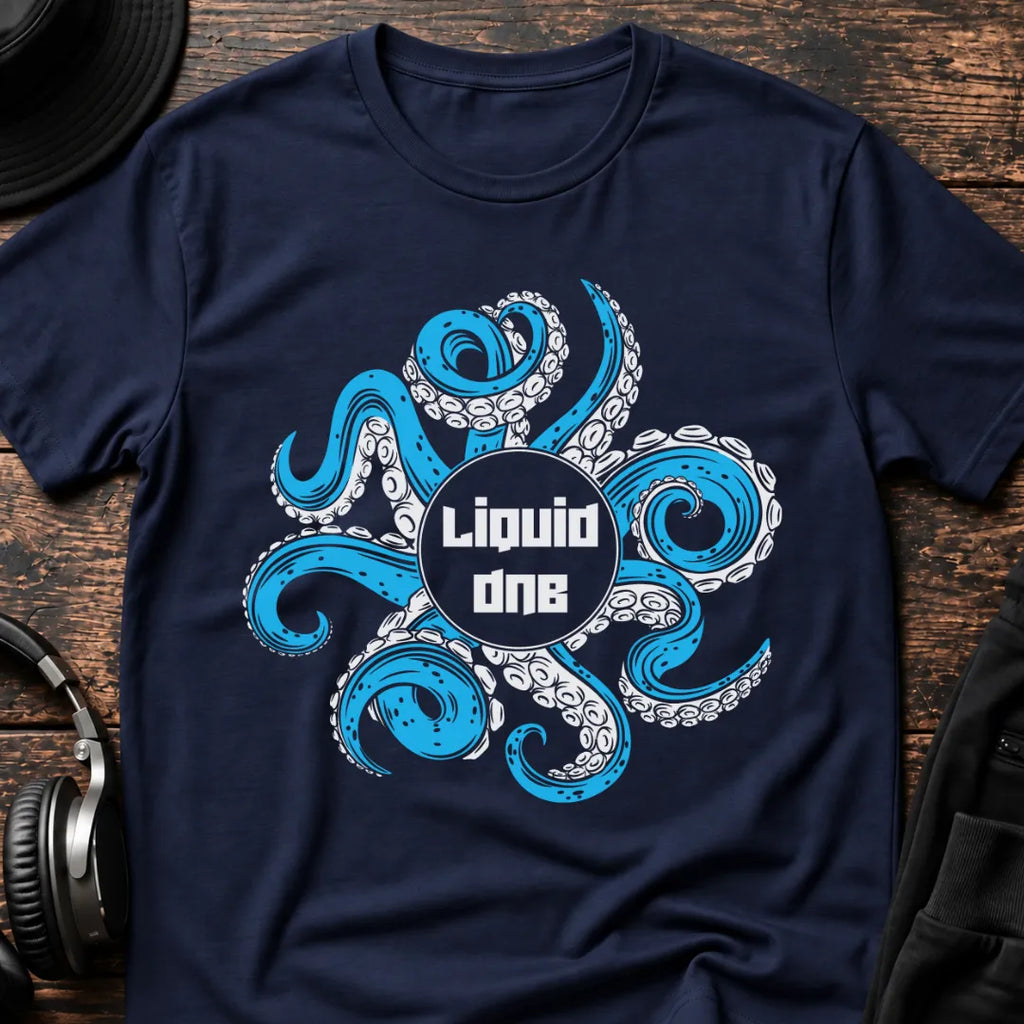 Octopus Liquid DnB T-Shirt flat lay by QUASIKERN