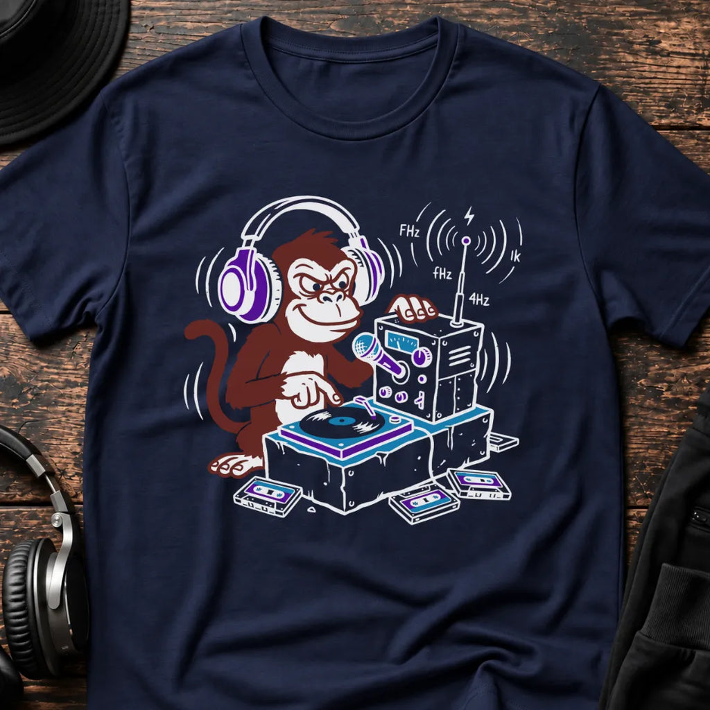 DJ Monkey Jungle T-Shirt flat lay by QUASIKERN