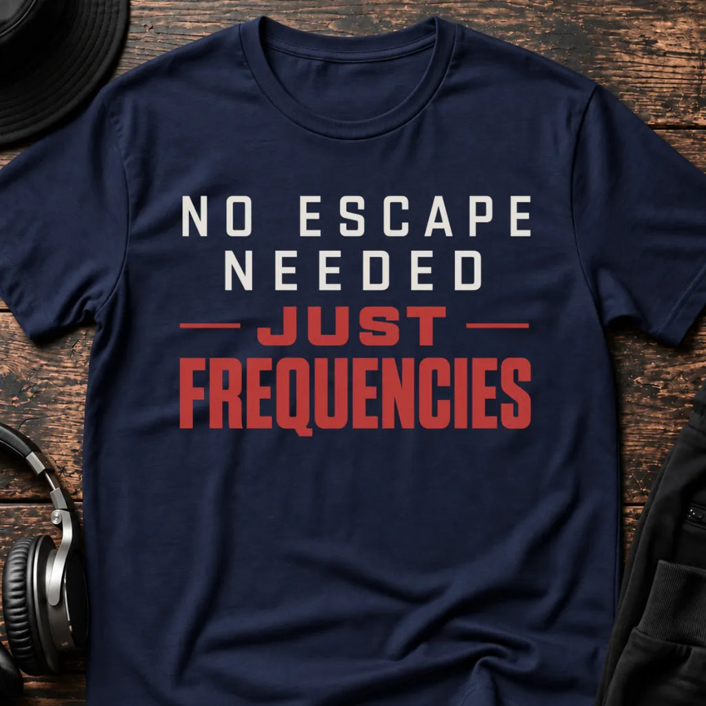 Just Frequencies DnB T-Shirt flat lay by QUASIKERN
