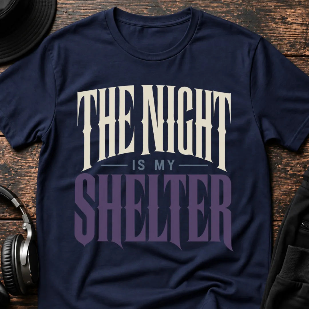 The Night Is My Shelter Rave T-Shirt flat lay by QUASIKERN