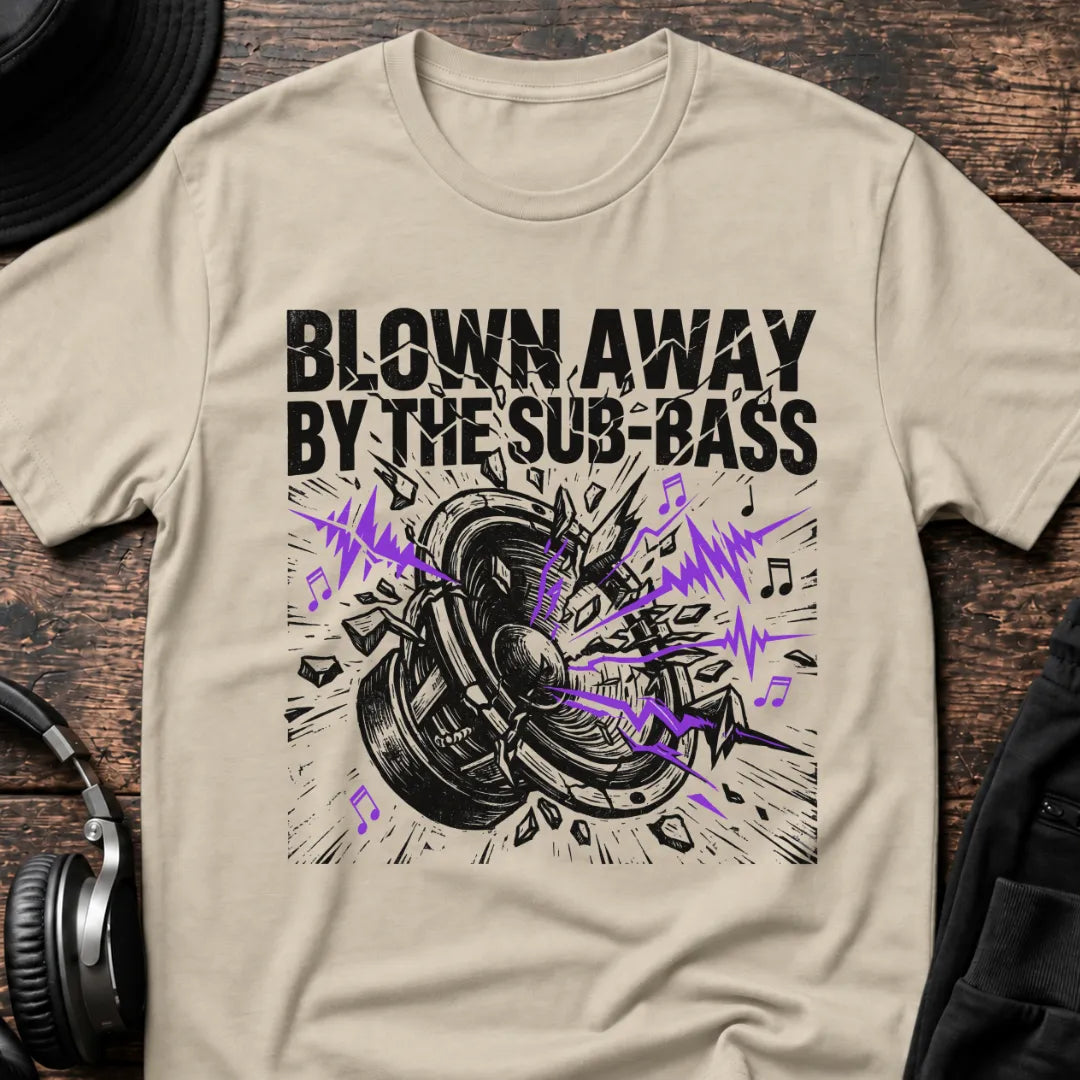 Blown Away by Sub-Bass DnB T-Shirt flat lay by QUASIKERN