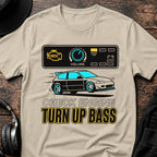 Check Engine Turn Up Bass DnB T-Shirt flat lay by QUASIKERN