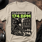Cleaning at 174 BPM DnB T-Shirt flat lay by QUASIKERN